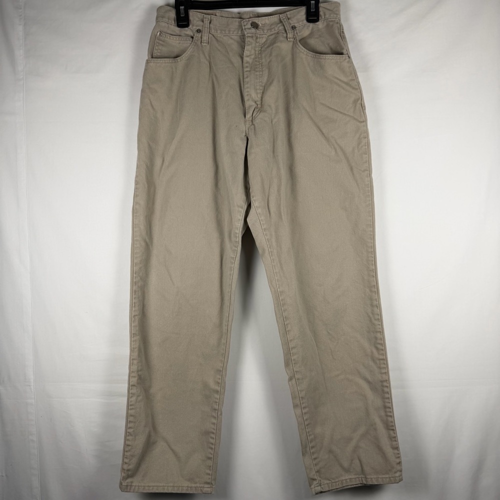 Vintage Wrangler Blues Jeans Made in USA Khaki Tan Denim Boot Zipper 14x30 90s